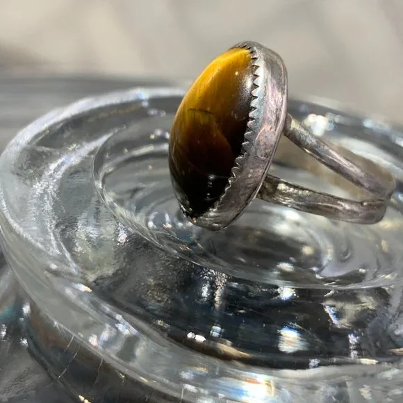 Vintage Sterling Tiger's Eye Southwest/Primitive Size 7 - Picture 13 of 15